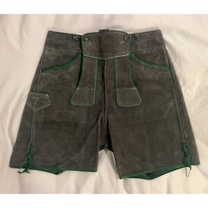 Authentic Vintage German Lederhosen Oktoberfest Men Suede Green Shorts 42